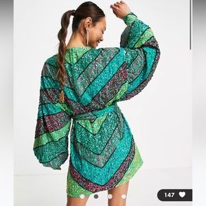 ASOS EDITION chevron sequin belted mini dress